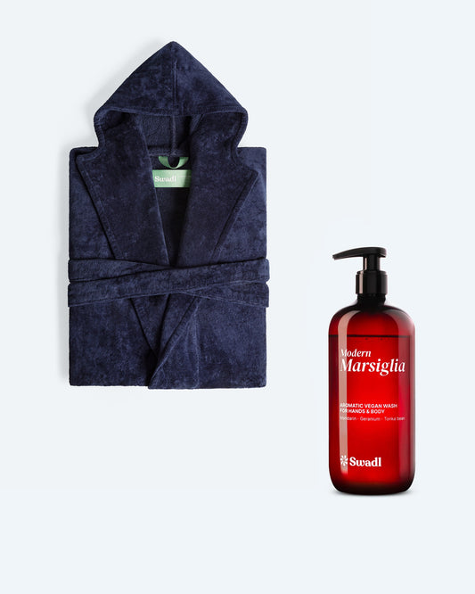 Combo Accappatoio con Cappuccio Buongiorno Blu Oltremare e Sapone