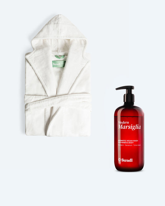 Combo Accappatoio con Cappuccio Buongiorno Bianco e Sapone