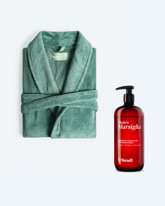 Combo Accappatoio Sciallato Buongiorno Verde Pino e Sapone