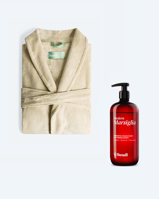 Combo Accappatoio Sciallato Buongiorno Champagne e Sapone