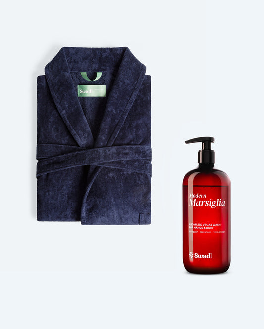 Combo Accappatoio Sciallato Buongiorno Blu Oltremare e Sapone
