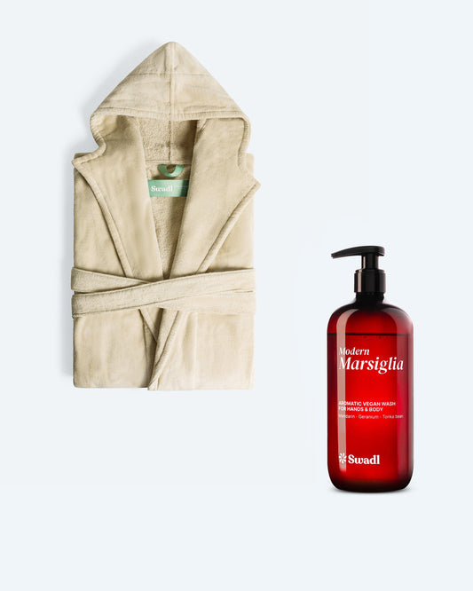 Combo Accappatoio con Cappuccio Buongiorno Champagne e Sapone