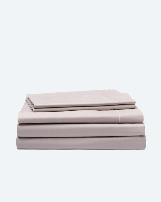 Bedding Set with Duvet Cover and Sheet Neutral Taupe Cotton Percale