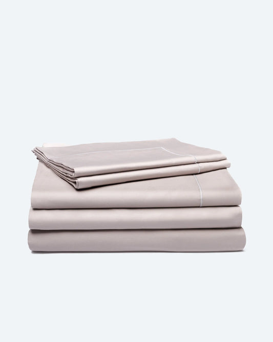 Bedding Set with Duvet Cover and Sheet Neutral Taupe Cotton Sateen