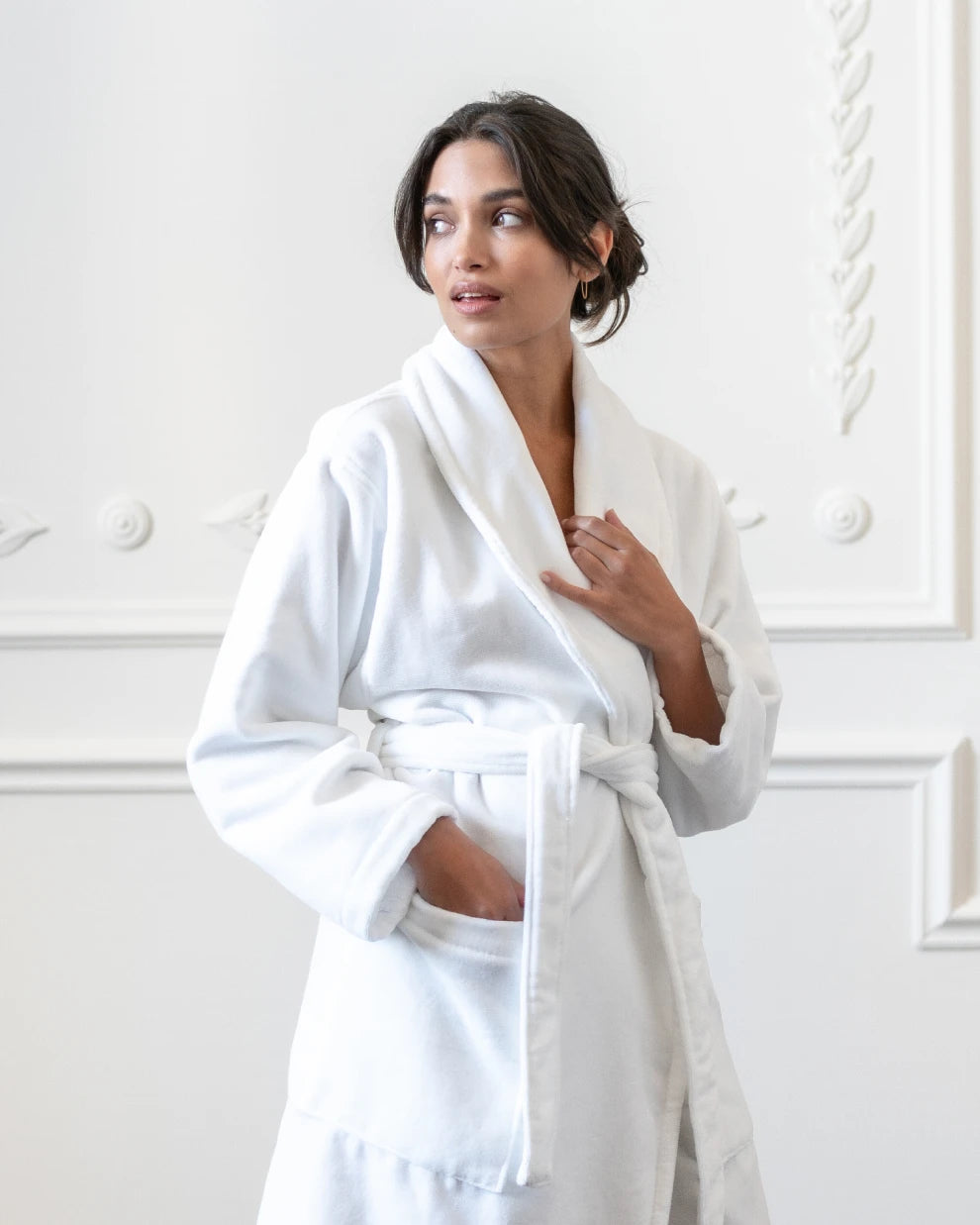 Shawl Collar Bathrobe Crisp White Unisex