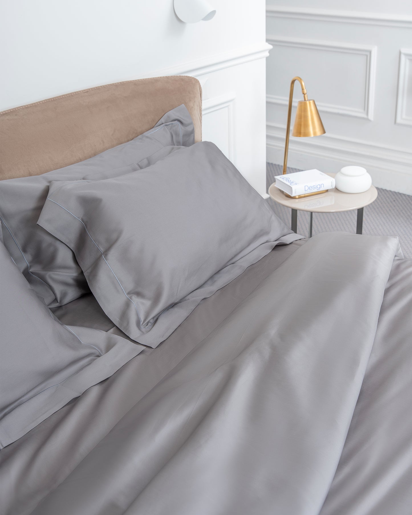 Completo Letto con Copripiumino Grigio Raso di Cotone