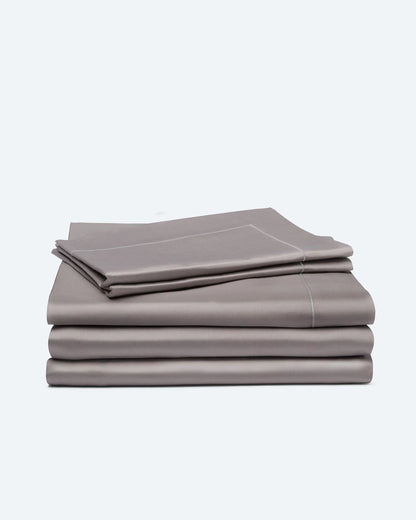 Bedding Set with Duvet Cover and Sheet Calm Grey Cotton Sateen