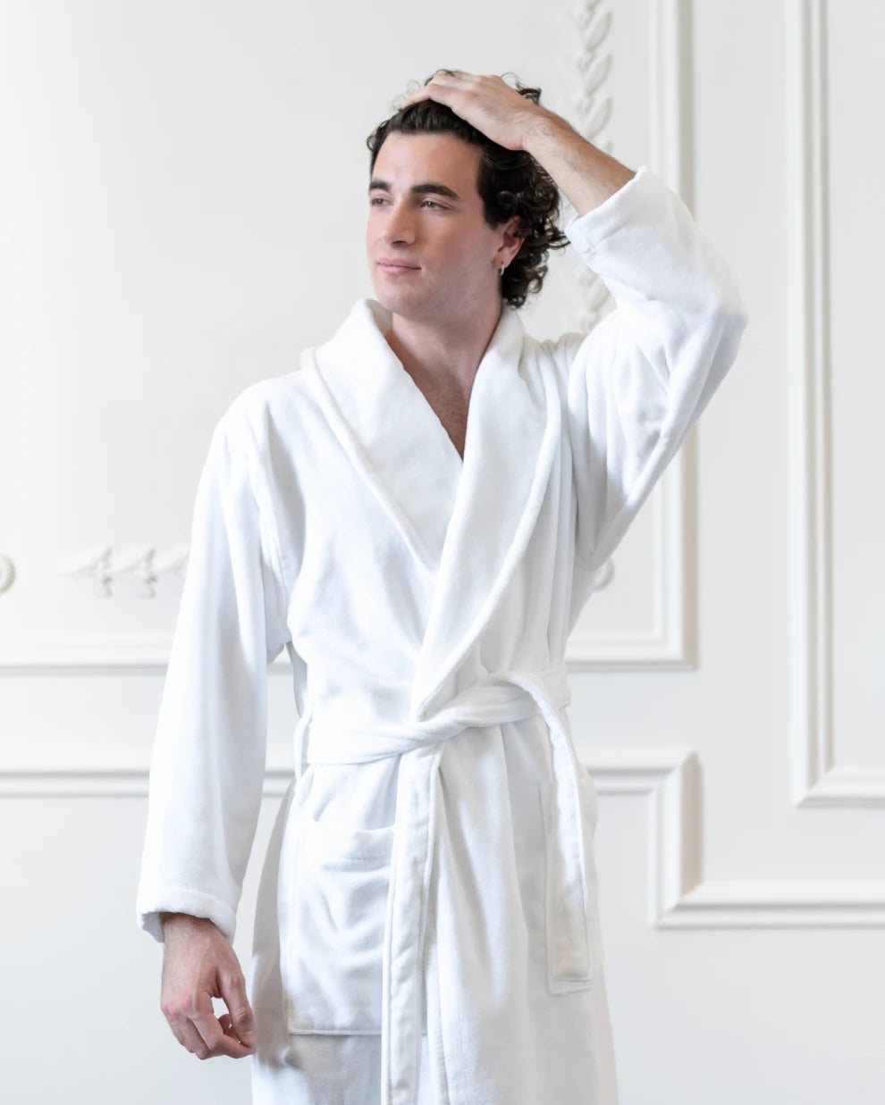 Shawl Collar Bathrobe Crisp White Unisex